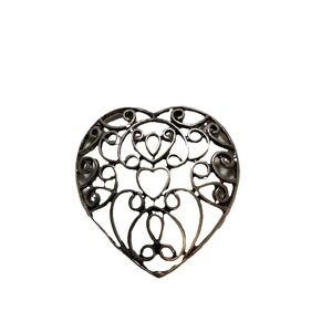 Vintage Heart Filigree Pewter Pendant 1 Inch
